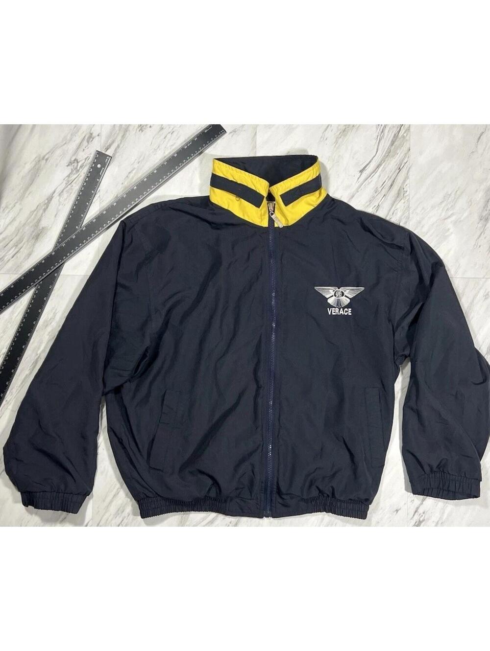 Vintage Verace Style Windbreaker Jacket Black Yellow L Streetwear #9